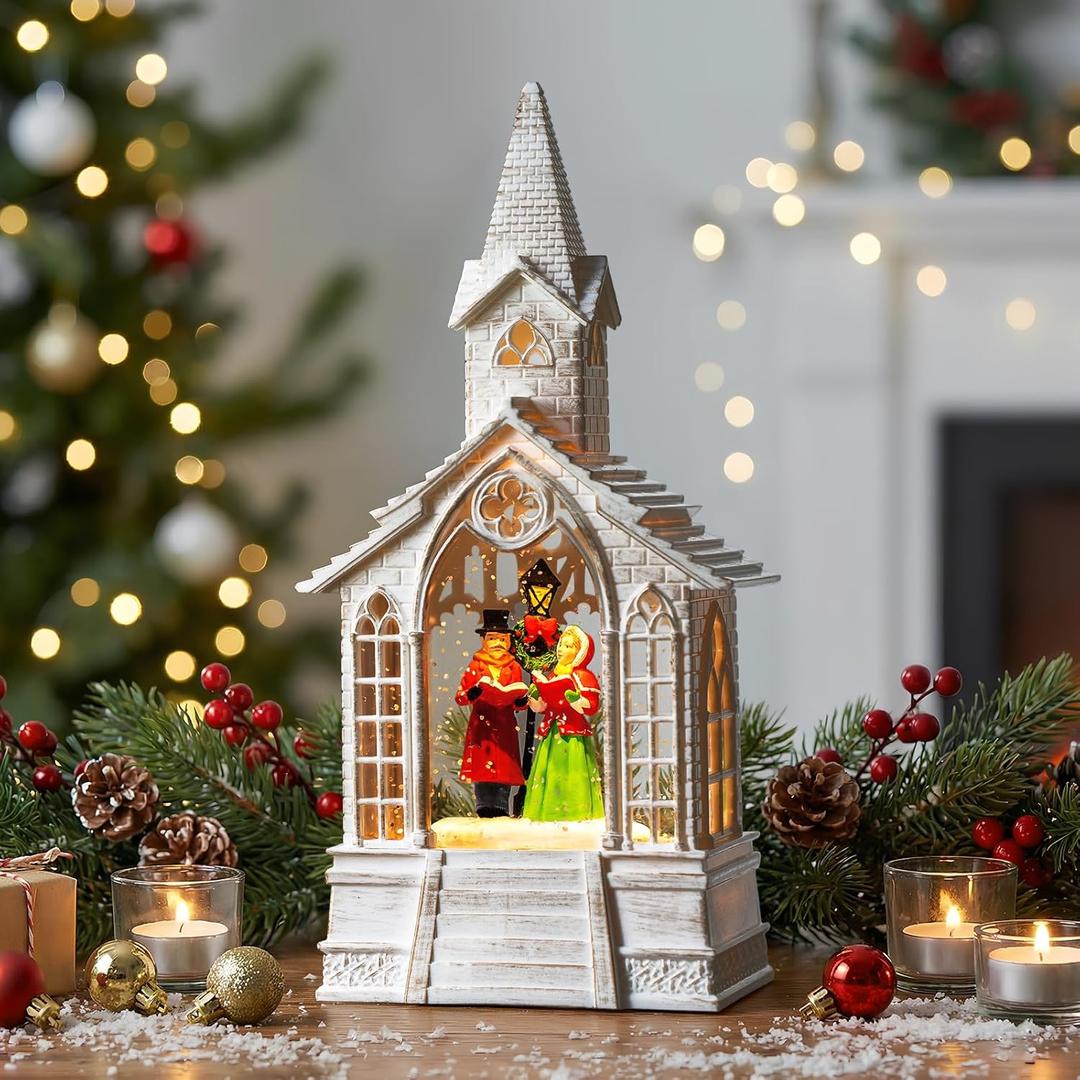 Christmas Village Snow Globes Church Choir Water Lantern,Silent Night Music, Holiday Decorations Gifts for Family Children or Friends