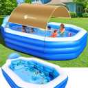 StarOcean Inflatable Pool with Canopy, Large Inflatable Swimming Pool for Kids,Adult, Blowup Pools with Seats,Backrest.Durable Thickened Inflatable Family Pools for Backyard, Khaki-118"x75"x22"