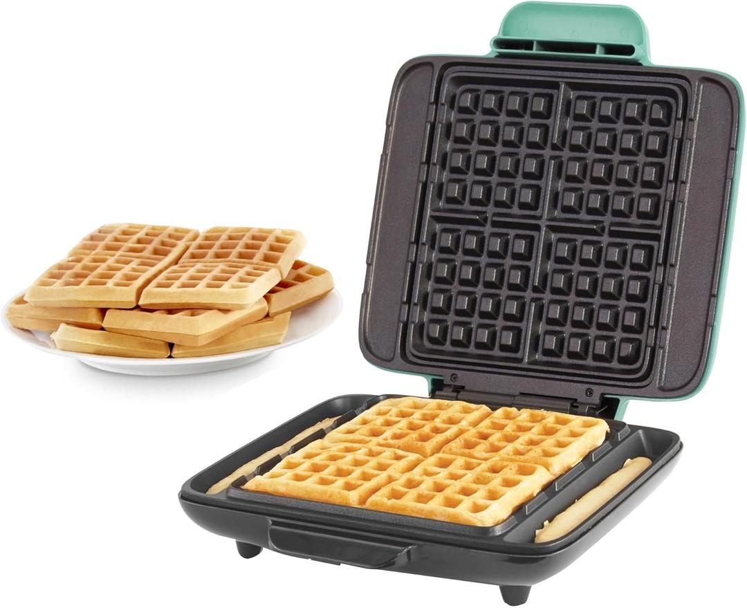 DASH No-Drip Waffle Maker: Waffle Iron 1200W + Waffle Maker Machine For Waffles, Hash Browns, or Any Breakfast, Lunch, & Snacks with Easy Clean, Non-Stick + Mess Free Sides - Aqua