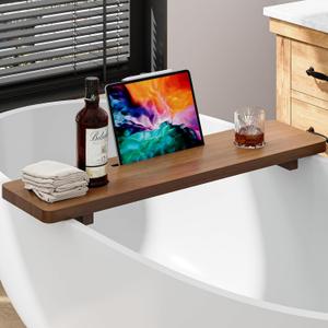 Premium 1.2IN Thickened African Solid Teak Bathtub Tray, 35 Waterproof Bath Caddy with Adjustable Legs, Bathtub Accessories, Fits Most Bath Tubs