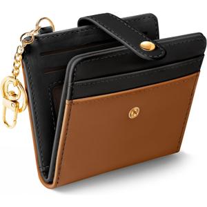 Small Ladies Wallet, Rfid Slim Thin Compact Credit Card Women Wallet, PU Leather Bifold Cash Wallet, Zipper Coin Pocket & ID Window, Female Gifts Black and Brown