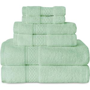 Gogreen 100% Cotton Super Soft Towels Pack of 6, Contains 2 Bath 27"x55", 2 Hand Towels 14"x30" & 2 Washcloths 14"x14", Lightweight and Highly Absorbent Quick Drying(Spa Blue)