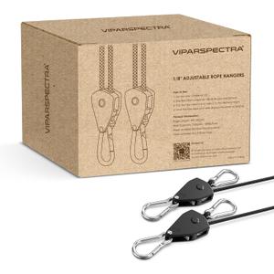 VIPARSPECTRA Retractable Heavy Duty Ratchet Tie Down Straps [12 Pack, 8ft, 75lbs/Pack], Rope Pulley System with Carabiner Hook Rope Adjuster for Hanging Plants/Grow Light/Tents Various Tie-Down Uses