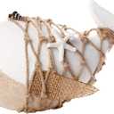 Decorative Wooden Whale Table Decor, White with Jute Net, Nautical Starfish Accent