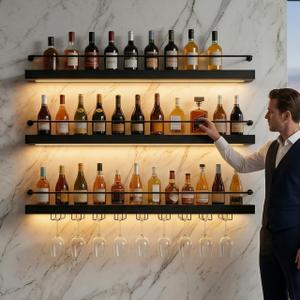 59IN Wall Mounted Wine Rack with LED Lights(Black), 59IN/150CM