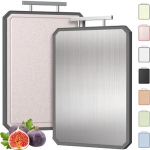2 in 1 Stainless Steel Cutting Board with Handle Chopping Large Big Small Metal Carving Kitchen Meat Butcher Block not Titanium Wood Bamboo Glass Marble Stone Rubber Plastic Silicone Acrylic Teak Sink (Dark Grey)