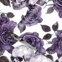 HOMETITUTE Gothic Purple Rose Skull Peel and Stick Vinyl Wall Sticker Dark Romantic Easy to Apply No Residue Bedroom Studio Game Room Living Room Unique Decor Removable 39x16 Inch
