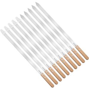 Idong 10 PCS Kabob Skewers 23.6" Flat Stainless Steel BBQ Skewers for Grilling Meat with Wood Handle and Tip Guards, Heavy Duty Reusable for Koobideh Persian Brazilian Shish Kebab (Natural wood)