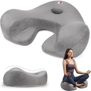 Meditation Cushion, Yoga Cushion for Meditation - Cross Leg Floor Pillow for Meditator at Home, Ergonomic Comfortable Memory Foam Zafu Relieves Numbness Tailbone & Hip Pain from Long Sitting, Grey