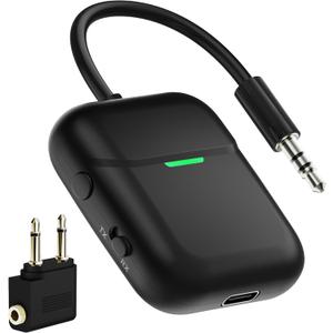 Nulaxy Air inFlight Bluetooth Wireless Audio Transmitter Receiver for up to 2 AirPods Wireless Headphones, Bluetooth Adapter for All 3.5mm Aux Jacks on Airplanes, Black