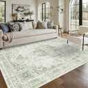 5x7 Vintage Washable Area Rugs Boho Medallion Large Distressed Retro Accent Carpet Floral Non-Slip Soft Low Pile Indoor Throw Rug for Living Room Bedroom Dining Room Office Kitchen, Green