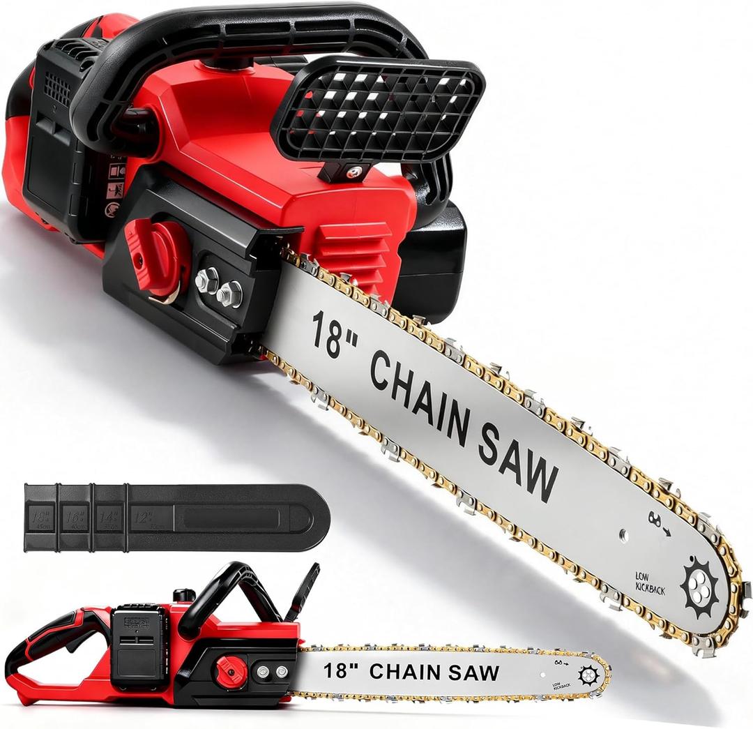 Cordless Electric Chainsaw 18", Battery Powered Brushless Motor Chainsaw Compatible with Makita Battery, Automatic Oiler & Tool-Free Chain Tension, for Tree Trimming & Wood Cutting (Tool Only)