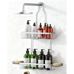 VALORDINE Shower Caddy Hanging, Shower Organizer Hanging, Aluminum Shower Racks for Inside Shower with Hooks for Razor, Never Rust Bathroom Organizers and Storage with Soap Holder, Silver