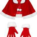 Christmas Cape with Gloves 2 Pcs Mrs Claus Costume Red Velvet Shawl Gloves Mrs Santa Claus Costume Adult for Christmas Party