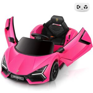 ELEMARA Licensed Lamborghini Car for Kids to Drive with Scissor Door,Toddler Ride on Toys with Remote Control,12V Battery Car for Kid with Bluetooth,MP3 Player,LED Light and Wide Seat, Hot Pink, 45.1 inches x 25.2 inches x 17.9 inches