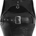 Women's Faux Leather Tank Top High Neck Cut Out Buckle Front Slim Fit Y2k Crop Tops (Large, Black)