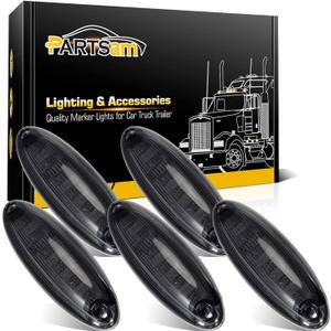 Partsam 5pcs Smoke Lens Yellow 6 LED Top Cab Marker Roof Running Lights Lamps Assembly Replacement for Freightliner Cascadia Heavy Duty Truck Cab Lights