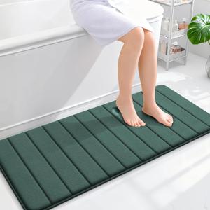 OLANLY Memory Foam Long Bathroom Rugs Runner 47x20, Super Soft Absorbent Bath Mat, Quick Dry, Machine Washable Shower Rugs, Bathmat Carpet, Bathroom Home Decor Accessories, Blackish Green