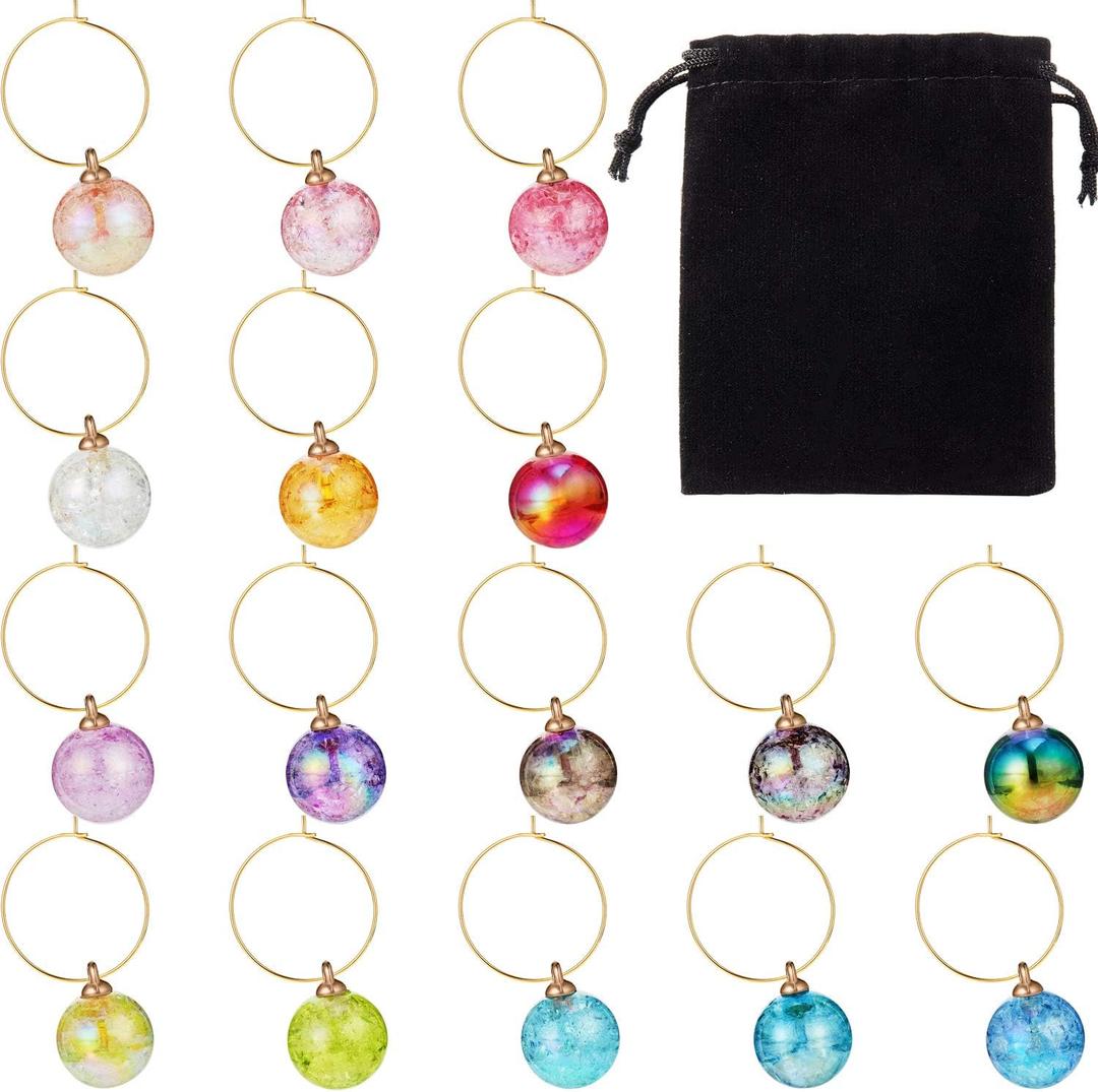 WILLBOND 16 Pcs Christmas Wine Glass Charms for Stem Glasses Funny Wine Charm Markers Drink Tags Reusable for New Year Holiday Tasting Party Favors Christmas Gift Supplies