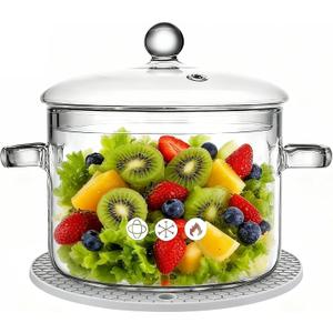 Clear Glass Pot, 1.5L, Cooking Pot with Lid and Handle, Clear Saucepan, Resistant Borosilicate Pot, Glass Saucepan for Cooking On Stove - Ideal for 1 People (50oz)