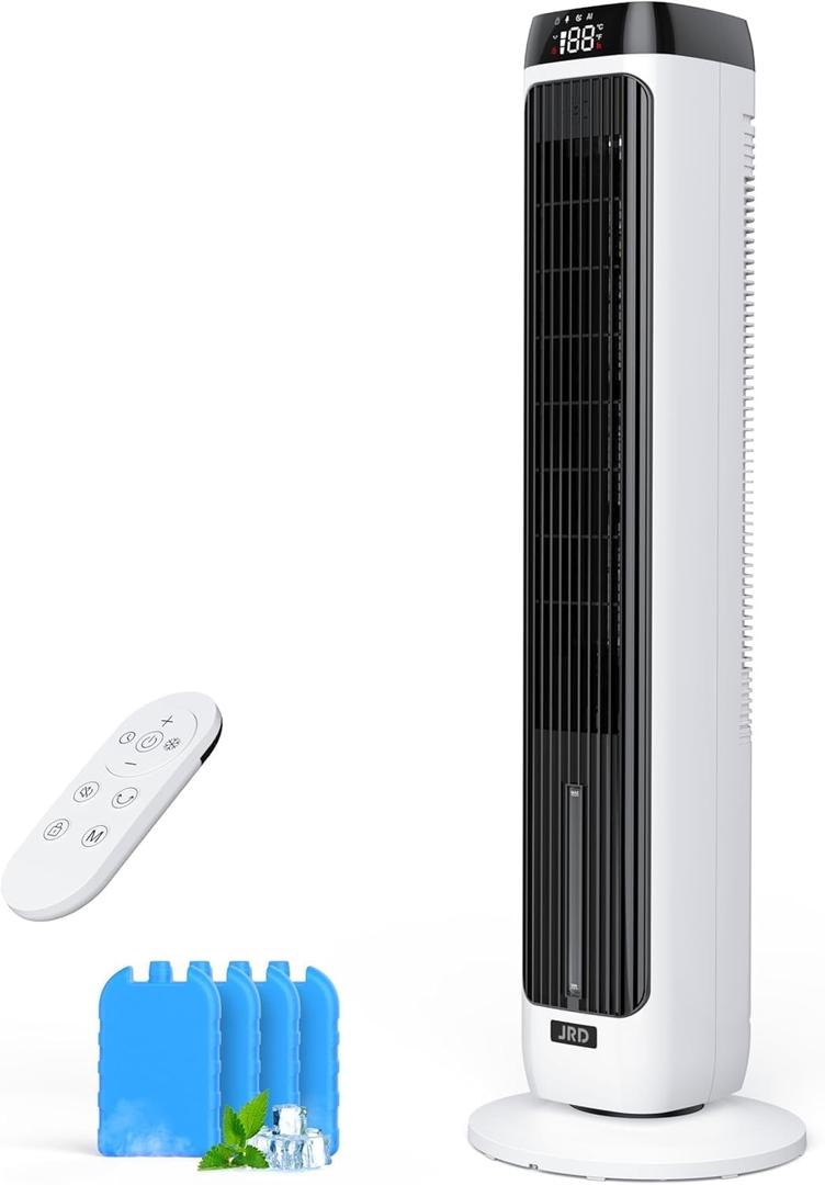 JRD 41" Air Cooler for Bedroom, Office, Large Room, Portable Evaporative Air Cooler with Ice Packs, 12H Timer, 3 Speeds, 4 Modes, 80 Oscillating Tower Fans with Remote