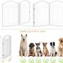 BHG Metal No-Assembly Freestanding Dog Gate with Door Walk Through, Extra Wide 80", Extra Tall 30" Pet Gate, Accordion Puppy Folding Playpen Dog Fence for Indoor & Outdoor, with 2PCS Support - White