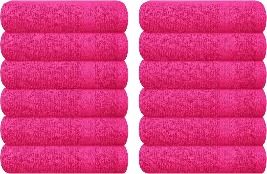 GLAMBURG Ultra Soft 12-Piece Washcloths Set 13x13-100% Ringspun Cotton - Durable & Highly Absorbent Face Towels - Ideal for use in Bathroom, Kitchen, Gym, Spa & General Cleaning - Hot Pink