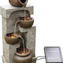 Teamson Home 28 in. Cascading Bowls and Stacked Stones LED Outdoor Water Fountain for Outdoor Living Spaces to Create a Calming Oasis in Gardens and Landscaping, on Patios, Balconies, Lawns, Brown