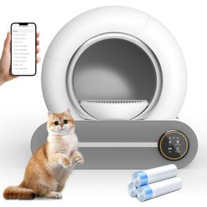 Self Cleaning Cat Litter Box, 65L+ 9 L Extra Large Robot Automatic Litter Box for Multiple Cats, APP Control, Deodorization & Negative ion Sterilization,[White]