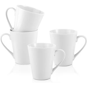 10 oz Coffee Mugs Set, 4 Pcs Plain White Ceramic Coffee Cups, Porcelain Mugs With Handle, V-Shaped Mug for Latte, Hot Cocoa, Tea, Cappuccino, Milk, Microwave & Dishwasher Safe