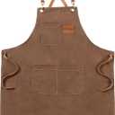 Canvas Aprons, Kitchen Chef Aprons, Work Aprons for Men Women, Adjustable Strap Aprons with 3 Pockets (Brown)