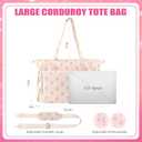Dansydaisy Bow Corduroy Tote Bag for Women, 17 Pocket Cute Laptop School Work Tote Bag Large Capacity for Travel
