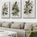 Azartslr Green Flower Canvas Wall Art, Farmhouse Rustic Floral Art Prints For Living Room, Vintage Bathroom Botancial Painting Poster, Plants Picture Kitchen Bedroom Decoration