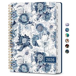 2026 Planner, Monthly and Weekly Calendar Planner for Women, Jan 2026 - Dec 2026, Hardcover Pretty 2026 Agenda Planner Book with Tabs, Spiral Bound, Perfect for School Office Home Supplies, 6.3" x 8.5" - Blue Floral