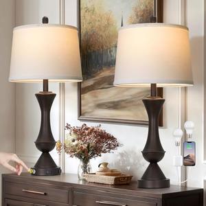 luxeflow 29" BrownTall Table Lamps for Living Room, Touch Control Bedroom Lamp with USB A+C Ports, 3-Way Dimmable Bedside Table Lamps Set of 2, Modern Metal Lamp for Nightstand