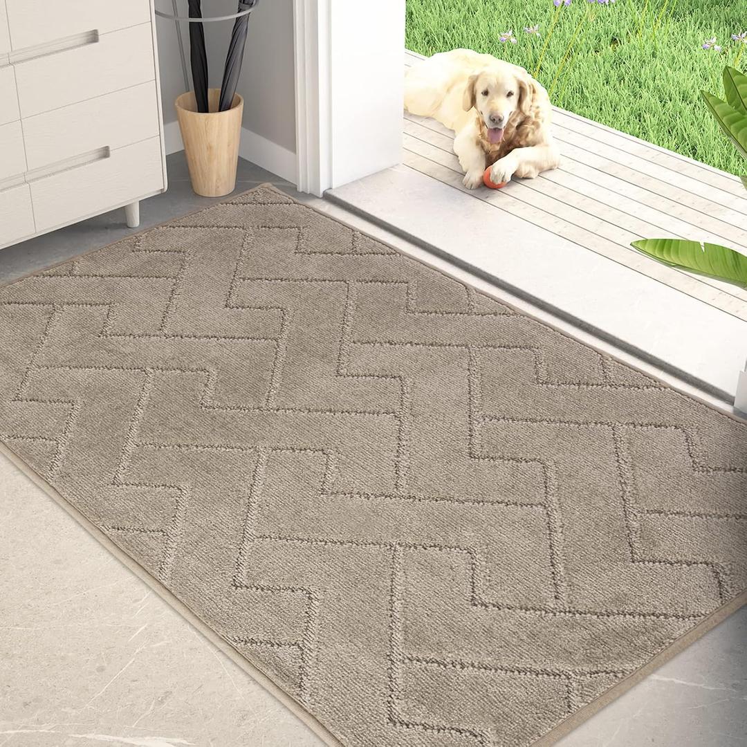 PURRUGS Dirt Trapping Door Mat 32" x 47", Non-Slip Machine Washable Entry Rug, Dog Doormat, Indoor Front Door Mat, Super Absorbent Entryway Rug for Muddy Shoes & Paws, Taupe