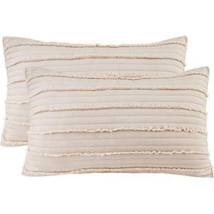 BOSOWOS King Size Pillow Shams Set of 2, Ultra Soft Breathable 20 x 36 Inches Pillow Case Envelope Closure, Microfiber Boho Farmhouse Pillowcases for Easy Care, Khaki