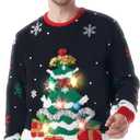 Giggling Getup Ugly Christmas Sweater with Light, LED Ugly Christmas Sweater for Women Men Kids 2025 Christmas Tree (Black, S)