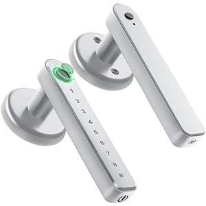 IRONZON Fingerprint Door Lock Door Knob with Keypad Keyless Entry Door Lock with Handle for Home Hotel Office Apartment Bedroom Silver
