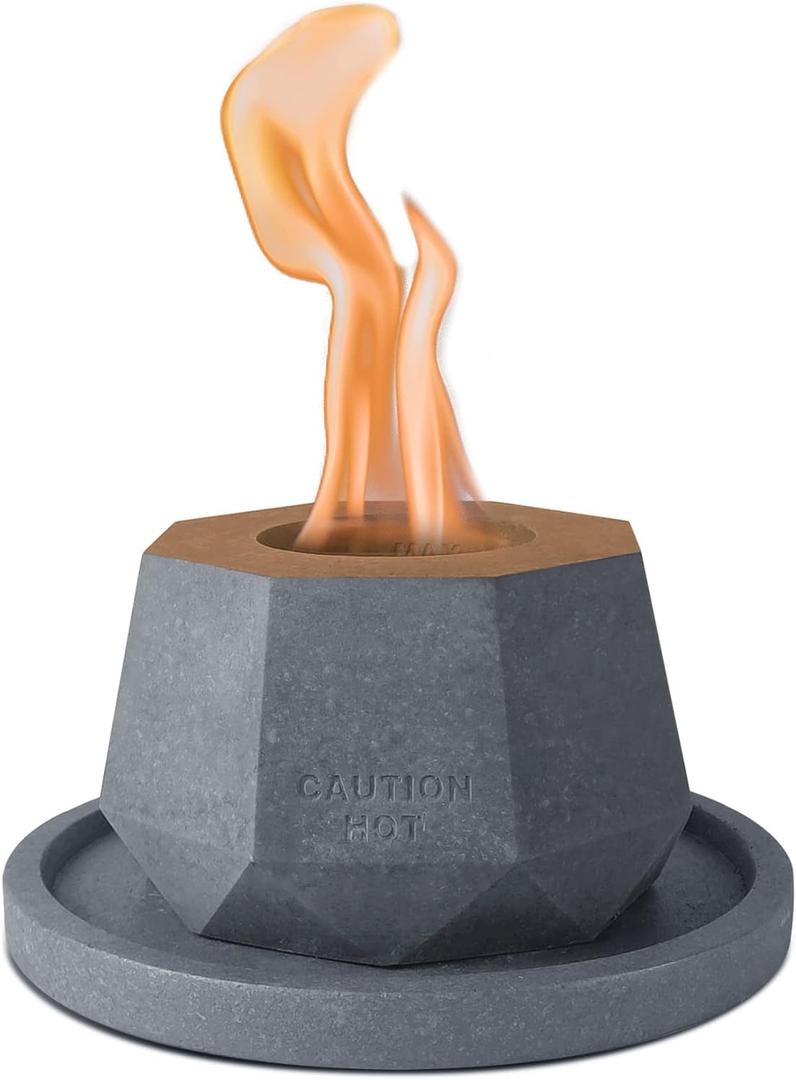 Kante 5.1 in. W Octagonal Portable Concrete Rubbing Alcohol Tabletop Fire Pit with Metal Extinguisher, Blue Fire Glass and 7.2 in. Dark Gray Base, Ethanol Fireplace, Indoor Table Top Fire Pit Bowl Pot 