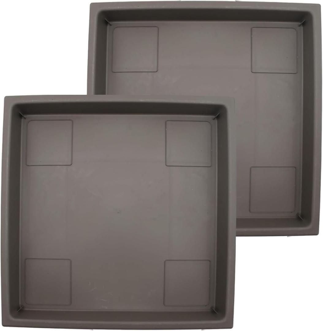 Accent Square Plant Saucer - Durable Plastic Trays For Plants - Stylish Square Tray For Water Drainage - UV Resistant Planter Saucer For Indoor And Outdoor Use (14, Cappuccino, Pack of 2)