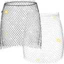 2-Piece Women's Mesh Skirt - See Through Rhinestone Belly Dance Beach Wrap Cover Up - Body Crystal Rave Skirts for Swimwear - White, Black, One Size