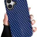 ZTOFERA Magnetic Case for iPhone 16, Compatible with Magsafe, Polka Dot Aesthetic Phone Case Cute for Girl Women, Hard PC+Soft TPU Protective Phone Cover for iPhone 16-Navy Blue