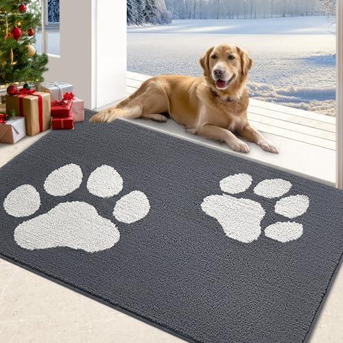FONEYI Indoor Door Mat, 24"x36" Dog Mats for Muddy Paws, Rubber Backing Non Slip Super Absorbent Washable Entryway Rug, Low-Profile Front Back Door Mats, Inside Floor Doormats for Entryway, Dark Grey