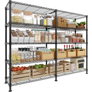 5-Tier Metal Storage Shelves, 60" Wide Wire Shelving Unit, 1325LBS Load Heavy Duty Adjustable Corner Standing Shelf Rack, H/L-Shaped, for Garage. Kitchen, Pantry, Basement,13.8" D x 70.5" H
