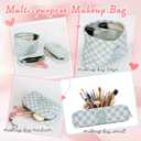 3 Pcs Makeup Bag Cosmetic bags for women Large Capacity Checkered Cosmetic Bag Canvas Travel Toiletry Bag Organizer Cute Makeup Bag Mother's Day Birthday Gift for Women (Blue S)