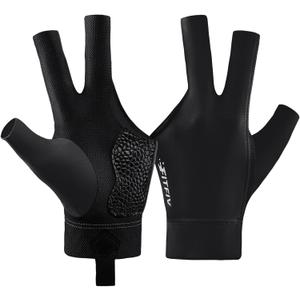 Billiards Glove Professional 3-Finger Pool Glove for Left Hand, Snooker Cue Gloves for Men and Women (Black)