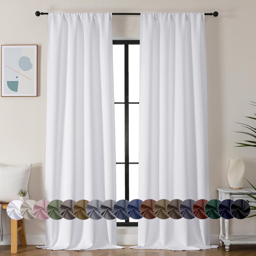 Simplebrand Ava Pure White Curtains for Bedroom 90 Inches Long 2 Panels Set, Room Darkening Window Treatment, Light Filtering Curtain Drapes, Soft Casual Rod Pocket Privacy Curtains, W40 x L90 Inch