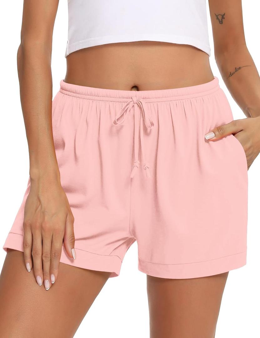 Cotton Pajama Shorts for Women Soft Sleep Shorts Casual Elastic Waist Pj Bottoms with Drawstring & Pockets, L