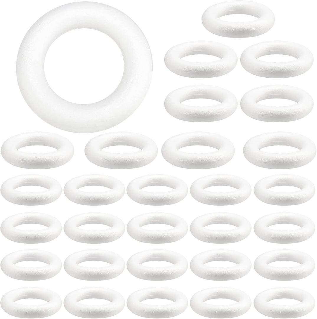SOUJAP 30 Pack Foam Wreath Forms, 5.7 x 1 Inch Wreath Foam Circle Ring, White Polystyrene Foam Circles Ring, Round Foam Wreath for Crafts, DIY Floral Projects, Wreath, Home Decor